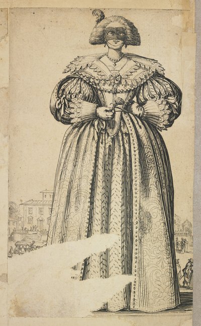 Masked Noble Woman, from La Noblesse de Lorraine (verso), c.1620-23 by Jacques Callot